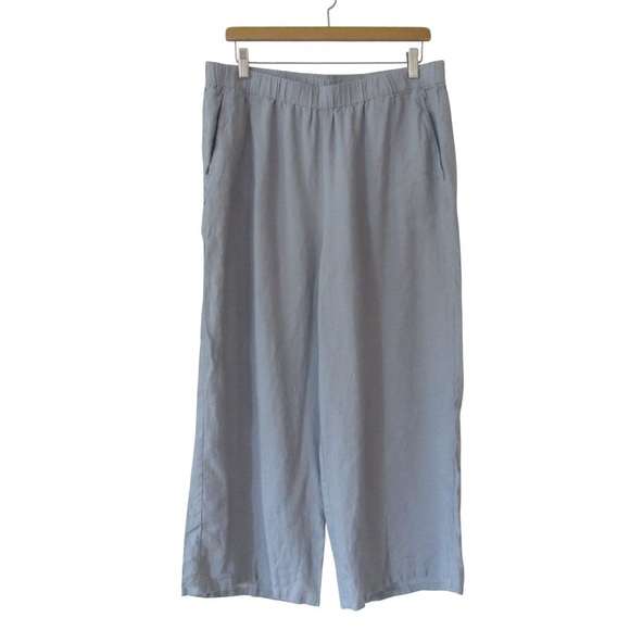Eileen Fisher Linen Wide Leg Pants Medium Light Blue Cropped Pull On Pockets - Picture 9 of 11